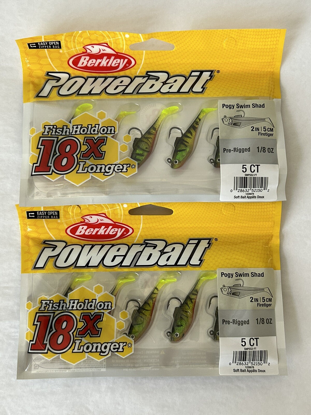 2-PACK Berkley Power Bait 2″ Pre-Rigged 1/8 oz Pogy Swim Shad FireTiger (Pz9)