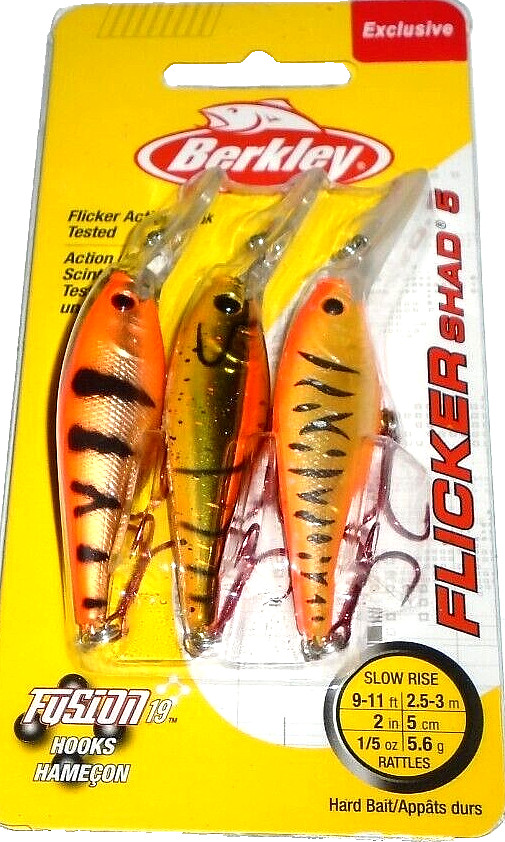 Berkley #5 Flicker Shad Crankbaits (3-Pk-Or Ch Tiger/Gold Nugget Cr/M Starburst)