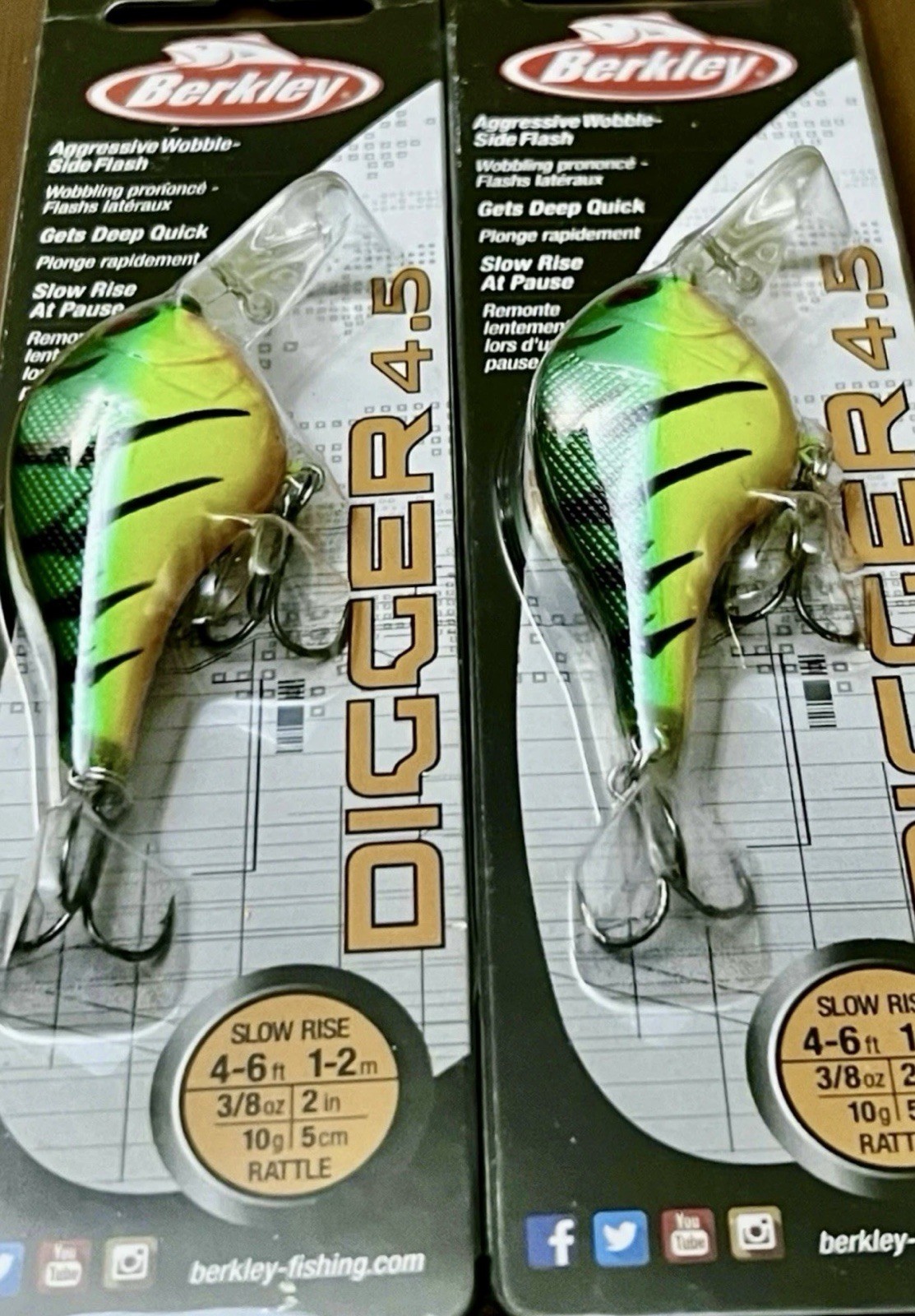 2 Berkley Digger 4.5 BHBDG4.5-FT Crankbait Fishing Lures FIRETIGER – NEW