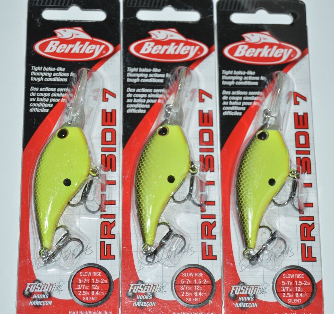 3 lures berkley david frittside 7 bass crankbait black chartreuse 2.5″ silent