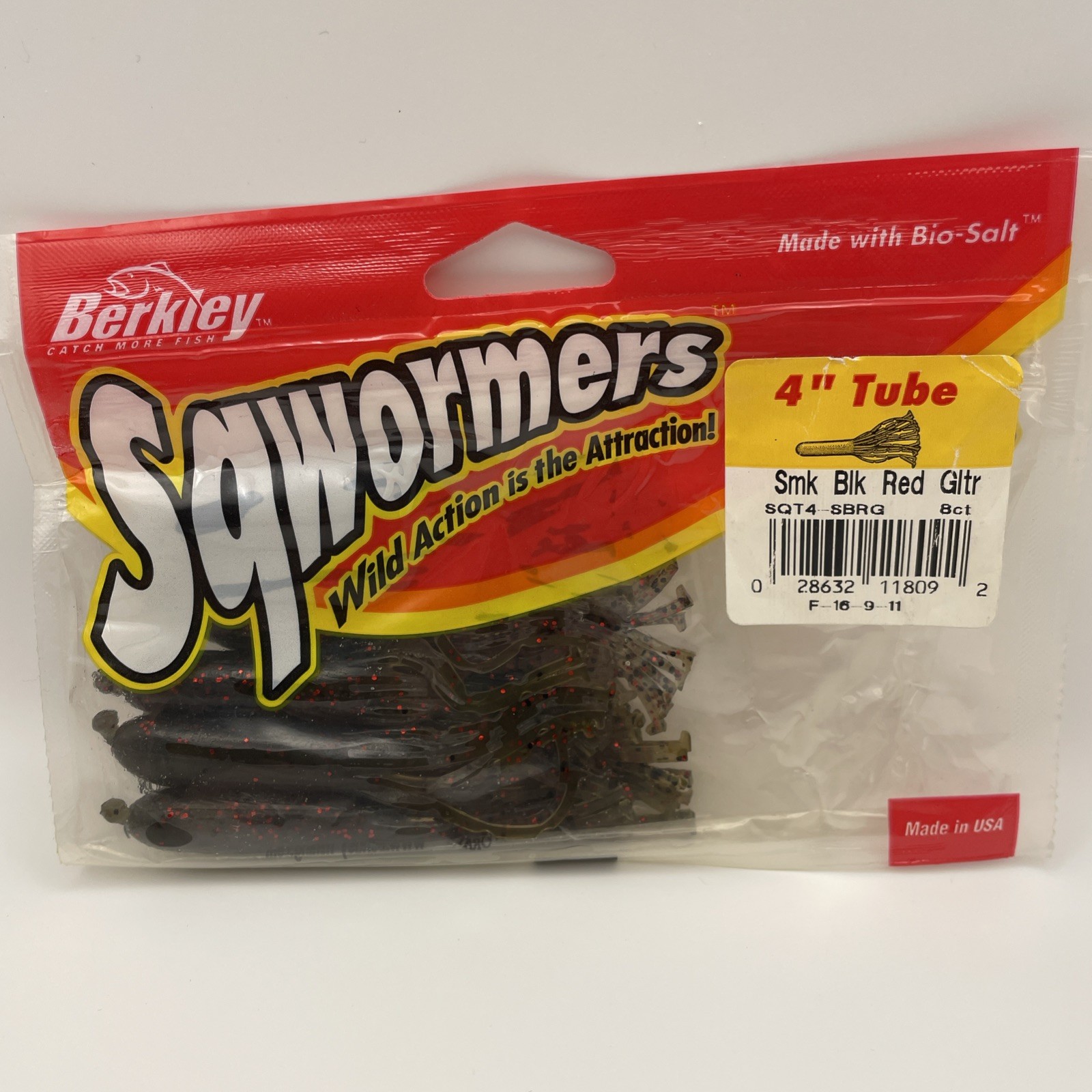 Berkley Sqwormers 4” Tube – Smk/Blk/Red/Gltr – SQT4-SBRG – 8 Count