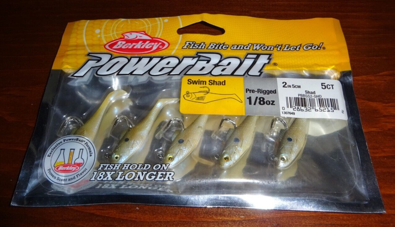 Berkley PowerBait Swim Shad, 1/8 Oz, 2″, For Umbrella Rig, Shad, 5-Pack, New