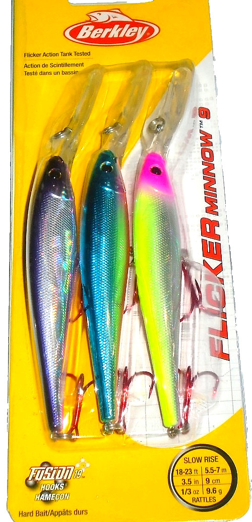 Berkley #9  Flicker Minnow Crankbait (3-Pk-Chrome Primetime/Blueback/Pk Lemonad)