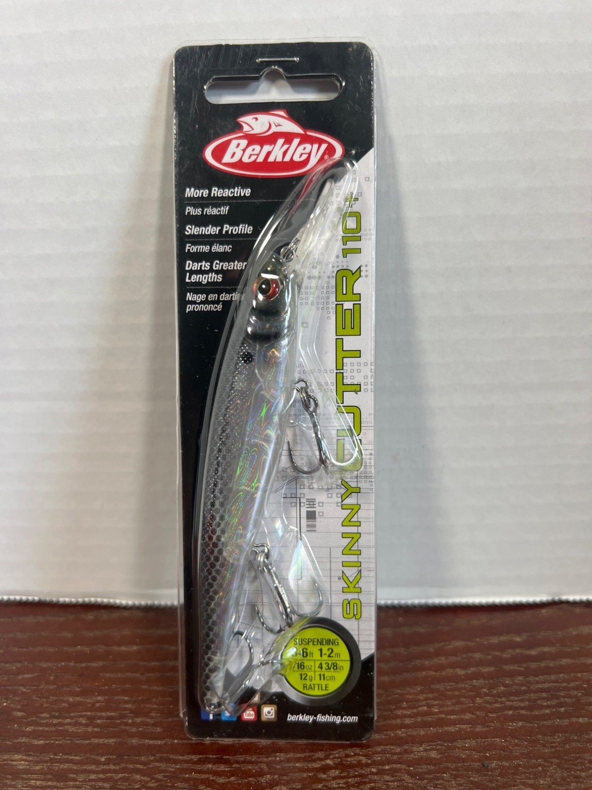 Berkley Skinny Cutter 110+ Jerkbait Fishing Lure Suspending 4 3/8″ 1/2 Oz Rattle