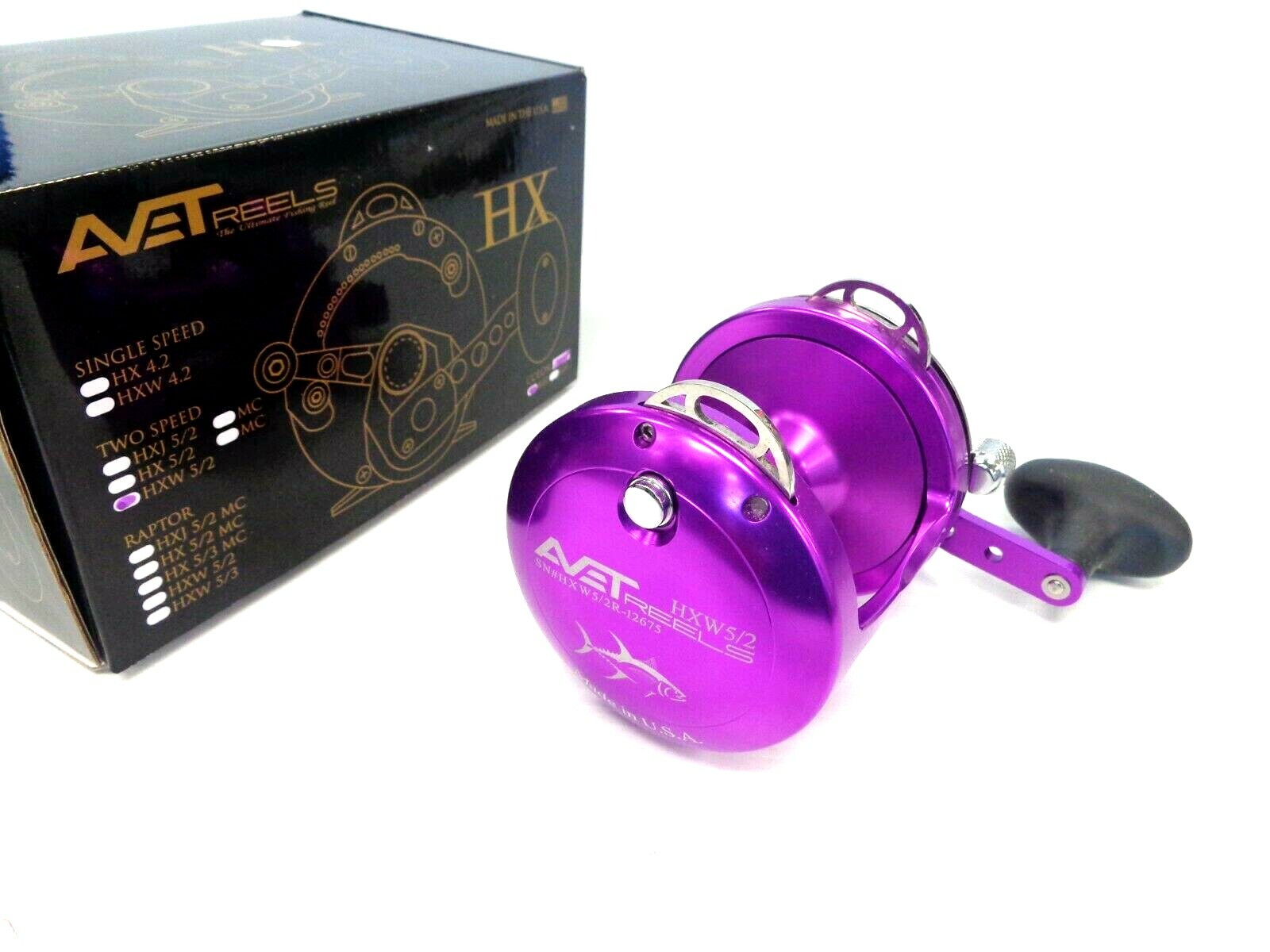 Avet HXW5/2 Two-Speed Lever Drag Reel HXW 5/2 – Right Handed – PURPLE – NEW