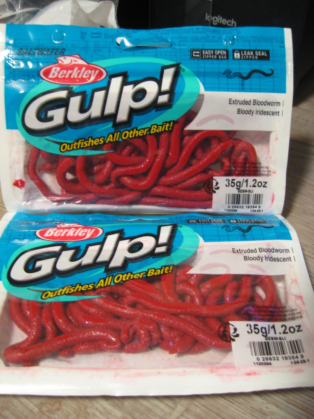 2 Packs Berkley Gulp Baits – 6″ Extruded Bloodworms 1.2 Oz – Bloody Iridescent