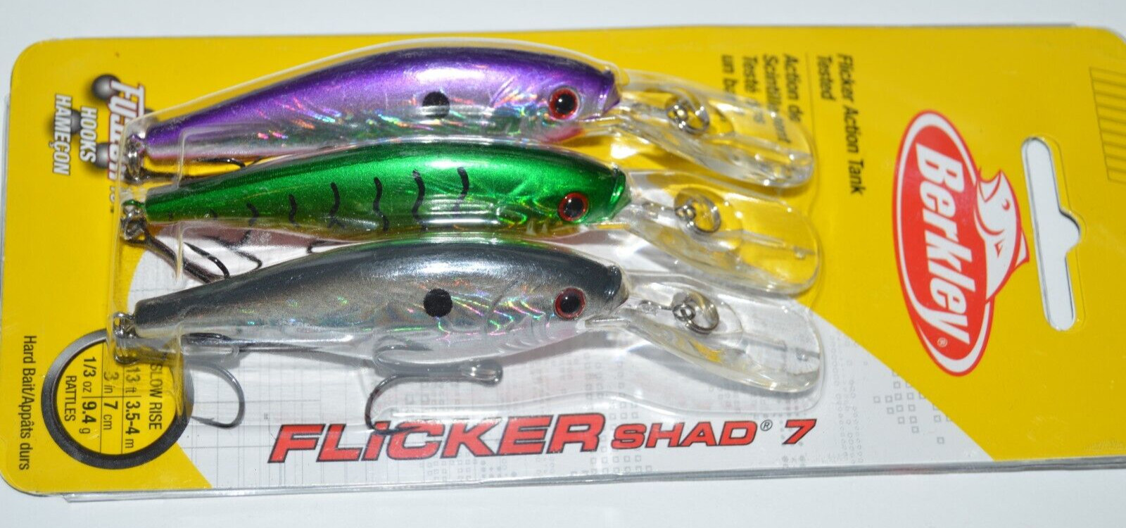 3 lures berkley flicker shad size 7 rattle 3″ 1/3oz assortment crankbait purple