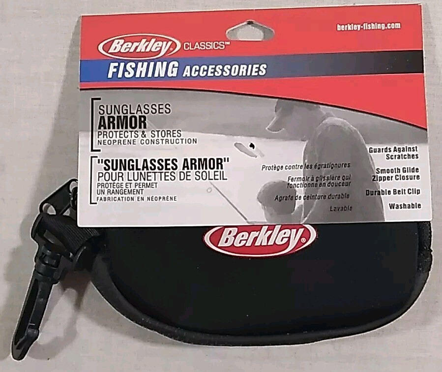 Berkley soft carry case for sunglasses, belt clip, zipper closure, washable