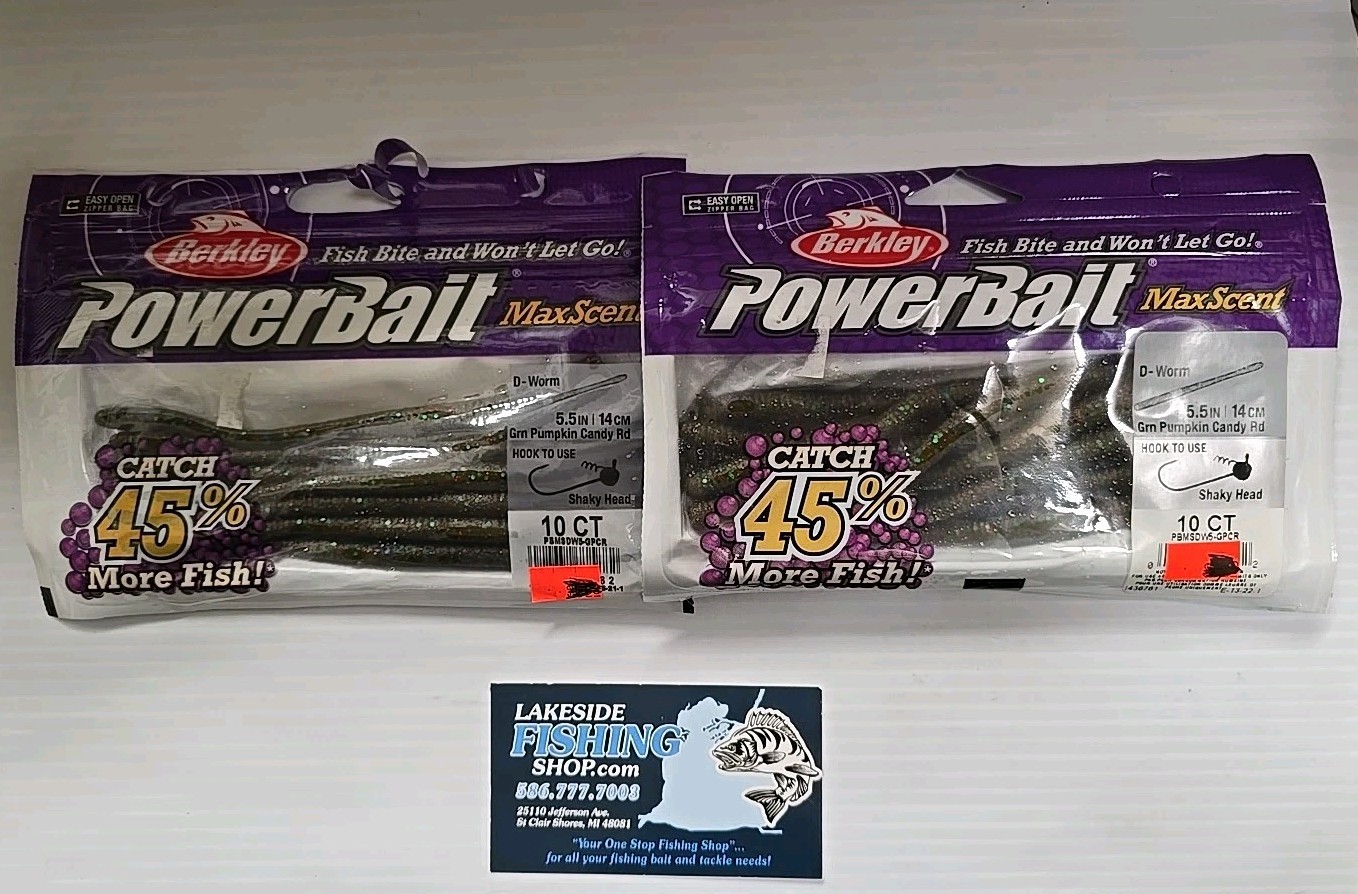 LOT OF 2 BERKLEY POWERBAIT MAX SCENT 5.5″ D-WORM SOFT PLASTIC FISHING LURES