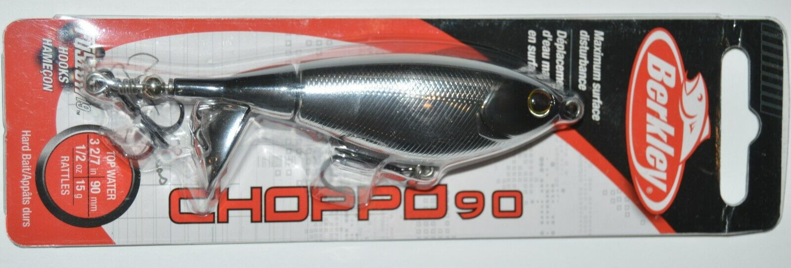 berkley choppo 90 bass surface lure 3 2/7″ 1/2oz rattles black chrome