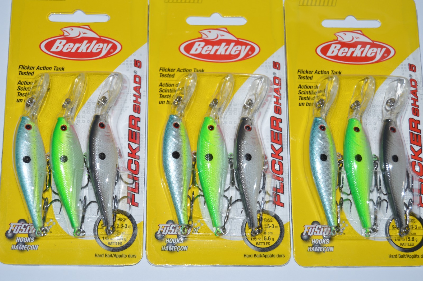 3 packs berkley flicker shad size 5 rattle 2″ 1/5oz assortment bass crankbaits