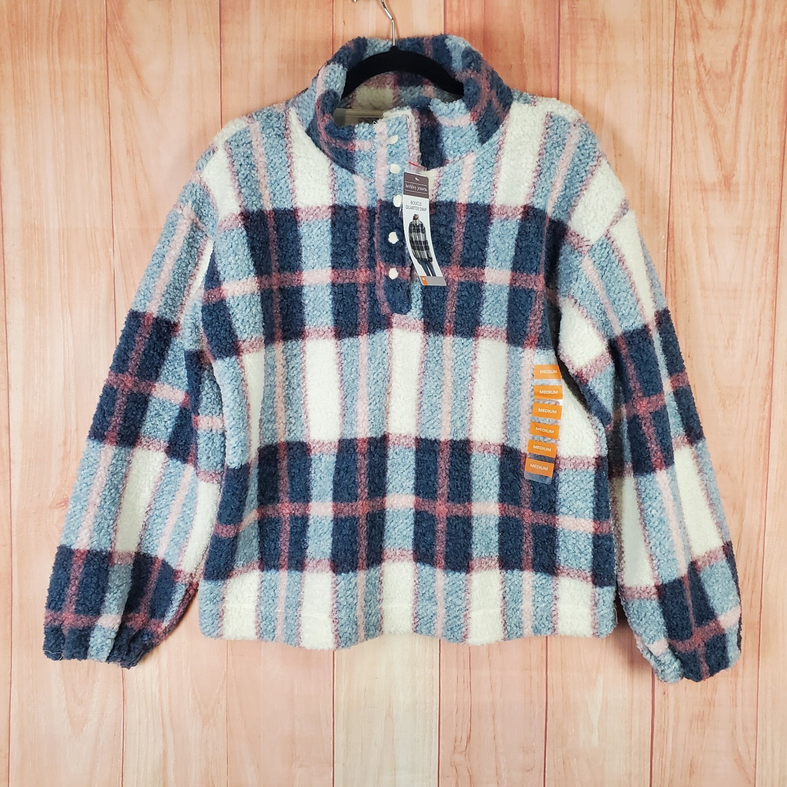 Berkley Jensen Womens Snap Pullover Sweater Sz Medium Pile Plaid