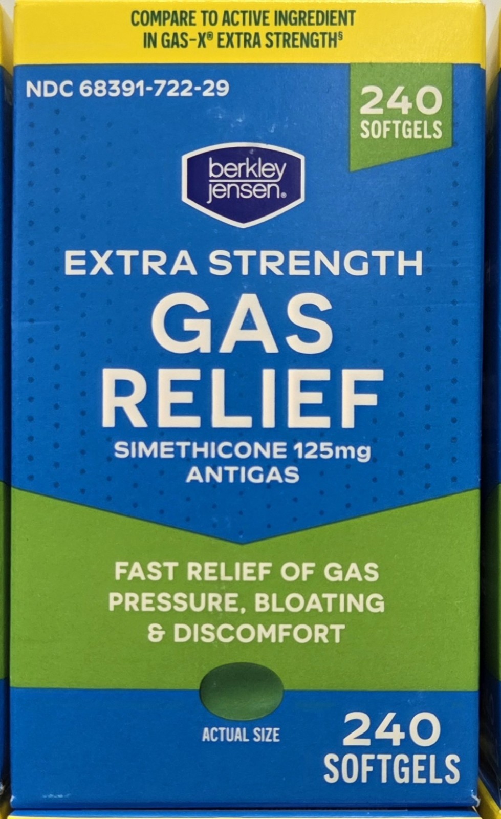 NIB Berkley Jensen Extra Strength Gas Relief Softgels, Gas-X 120 ct. EXP 9/2027