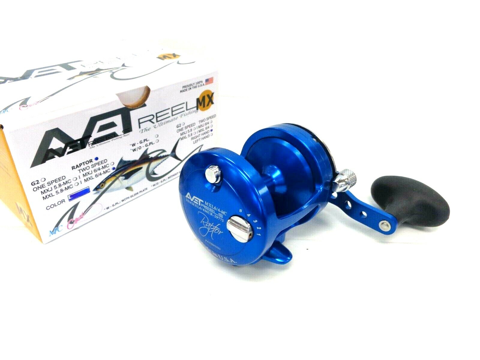 Avet RAPTOR MXL6/4 MC 2-Speed Lever Drag Reel MC Cast – BLUE- Right Hand