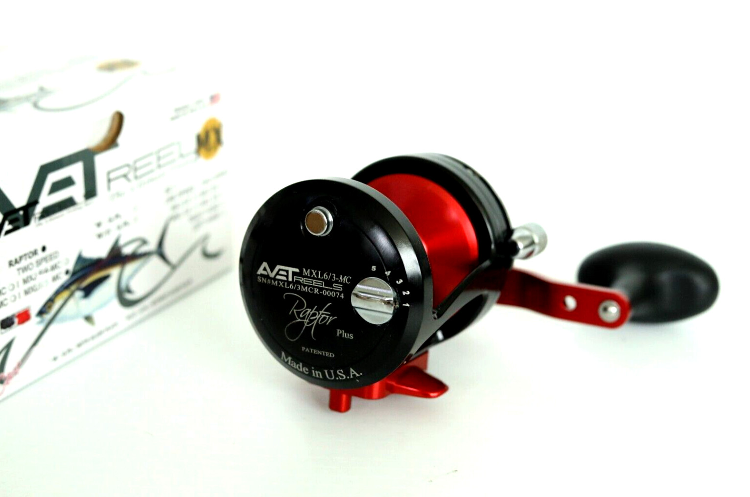 Avet MXL6/3 MC RAPTOR PLUS 2-Speed Lever Drag Reel BLACK RED Limited Right Hand