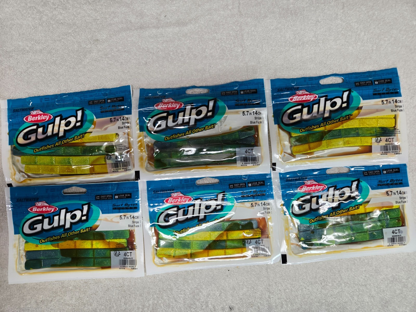 6 Packs, Berkley Gulp Surf Bytes Strips 5.7″ Blue Fuze #1573110, NEW