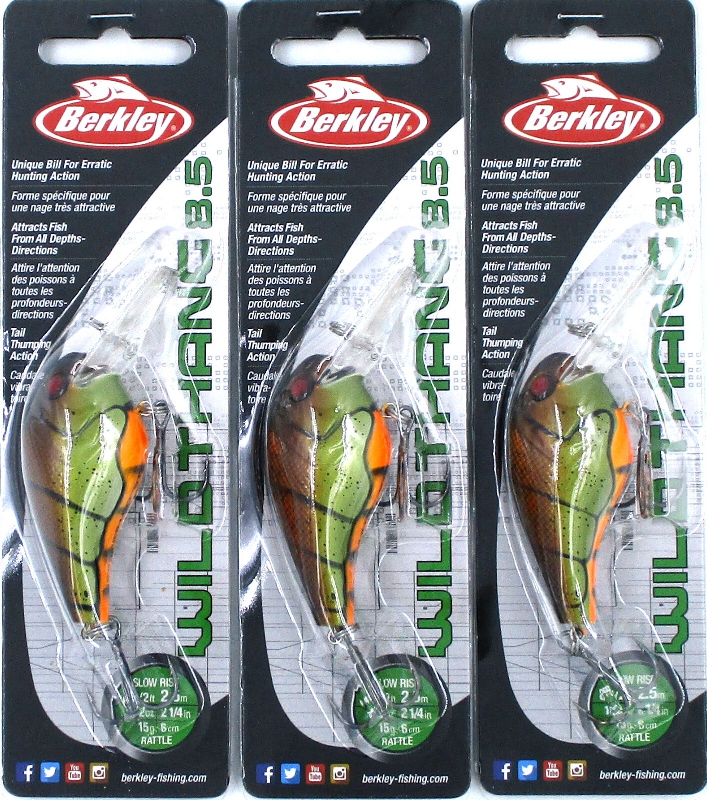 (3) Berkley 1/2 Oz 2 1/4″ Wild Thang 8.5 Rattle Crankbaits Vintage Craw New