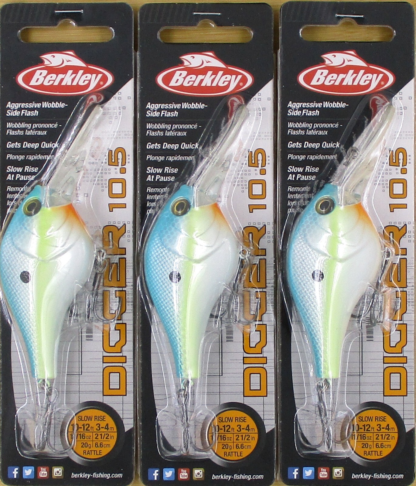 (3) Berkley 11/16 Oz 2 1/2″ Digger 10.5 Rattle Crankbaits Sexy Back Brand New