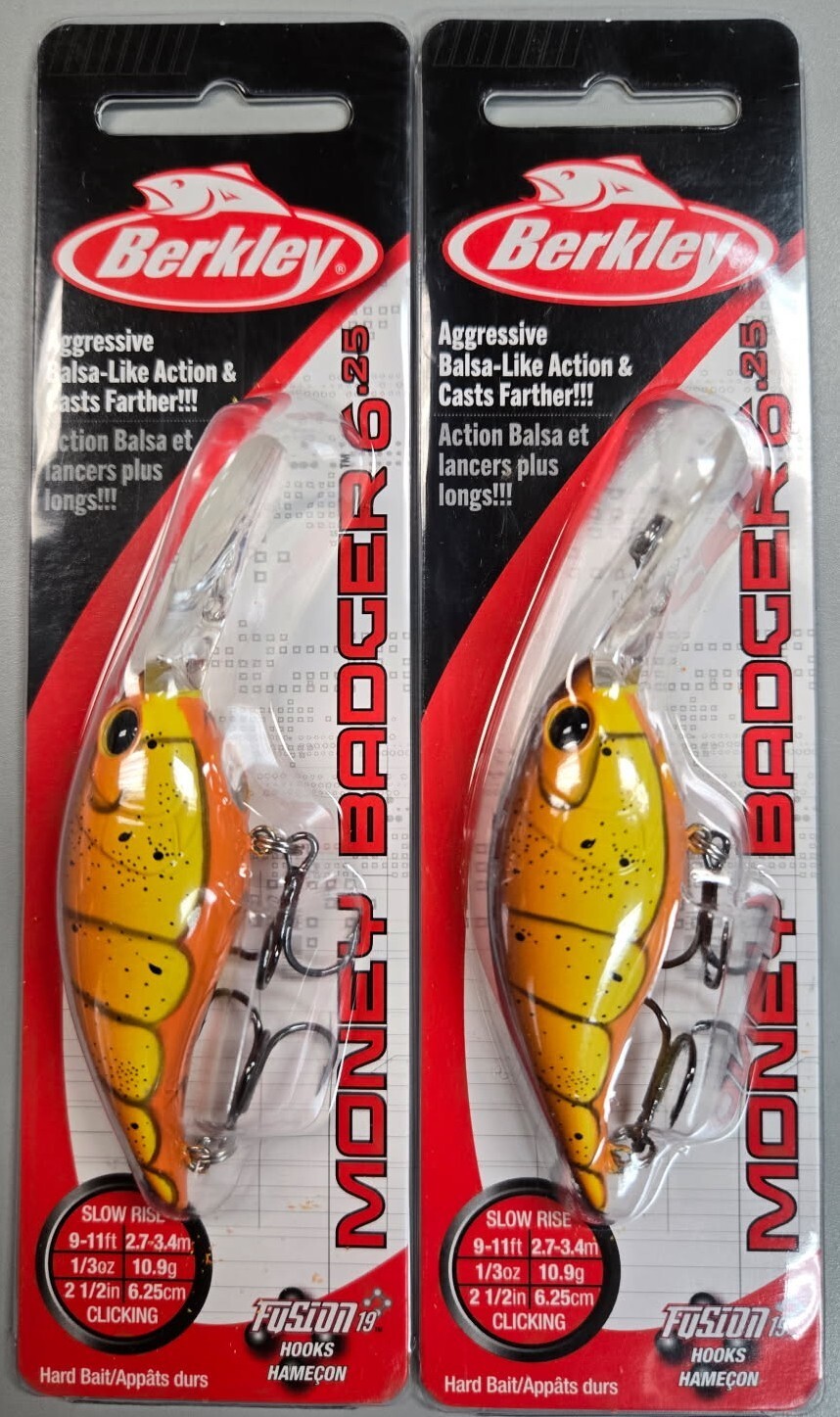2-Berkley Money Badger Crankbait Clickin SZ 6.25, 2-1/2″, 1/3 oz SPRING CRAW
