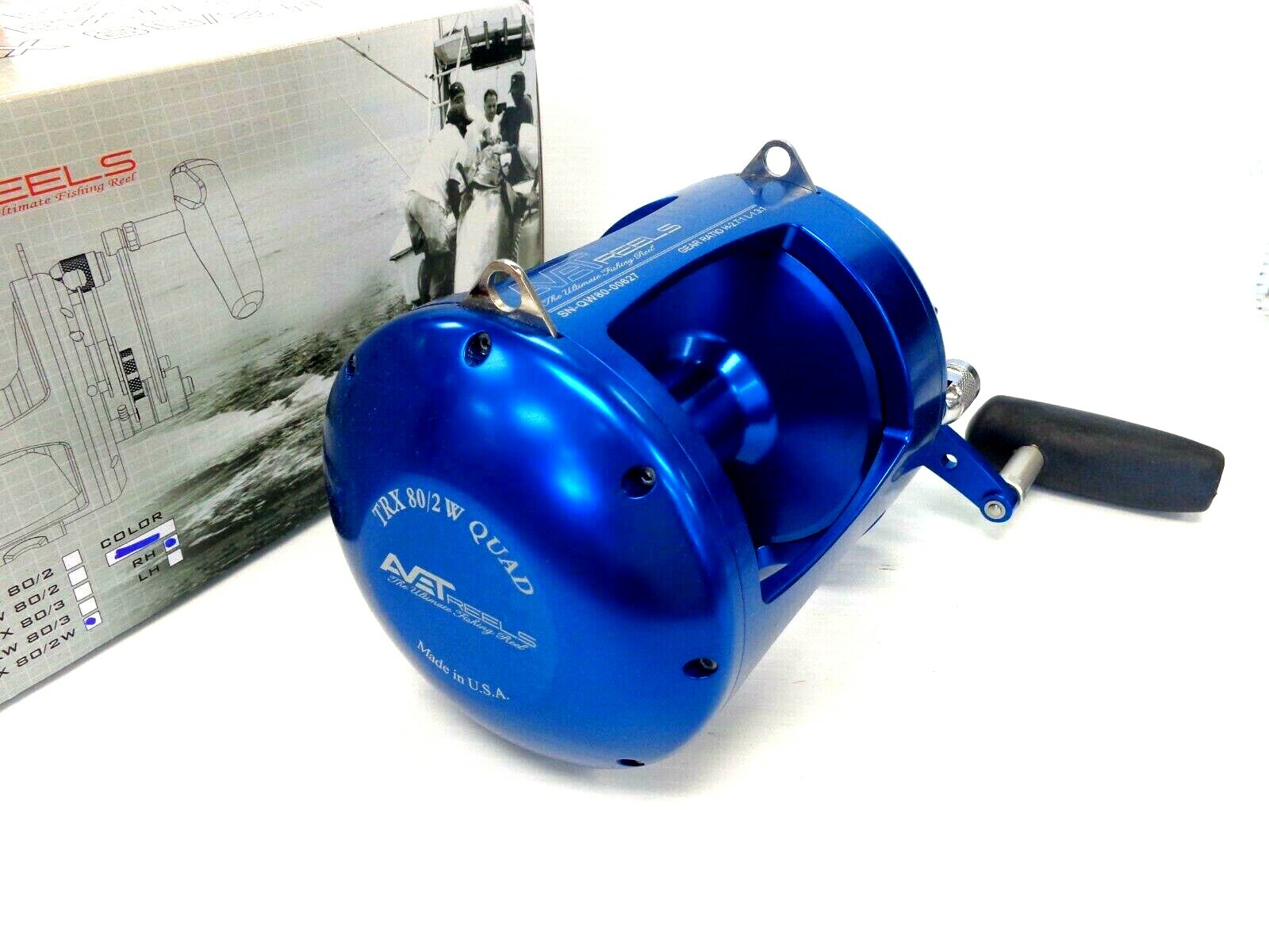 Avet T-RX80/2W Two-Speed Lever Drag Reel T-R80/2W QUAD – BLUE – Right Hand NEW