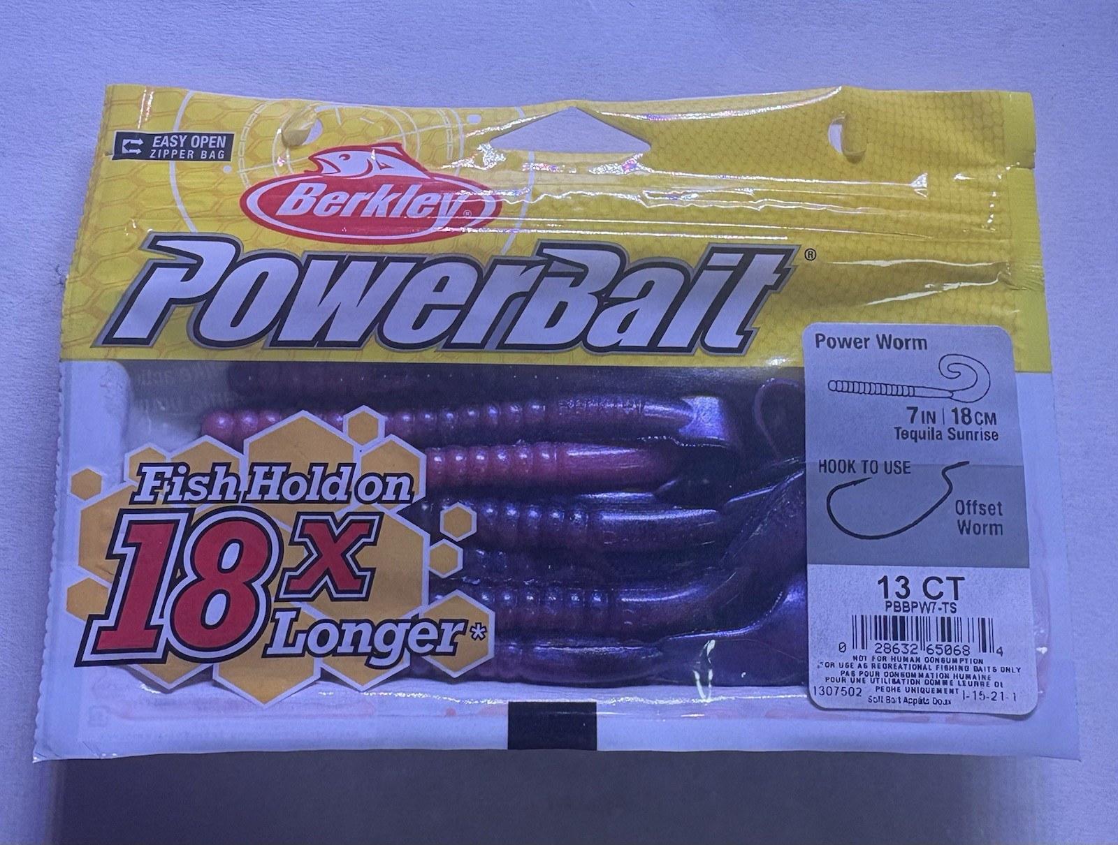 Berkley PowerBait Power Worm Tequila Sunrise Jighead Worm 7in 13 Pack