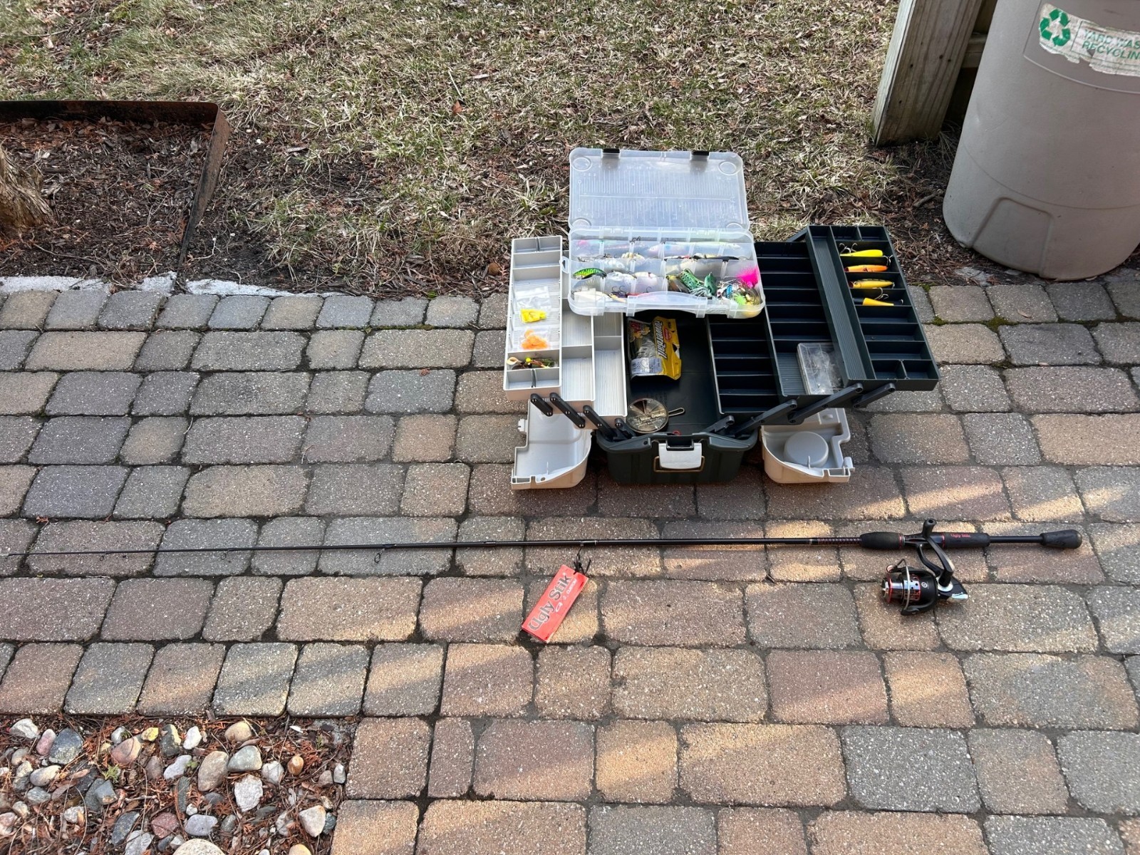 Plano Tackle Box -Sandstone with fishing tackle and ugly stik rod *PICKUP ONLY*