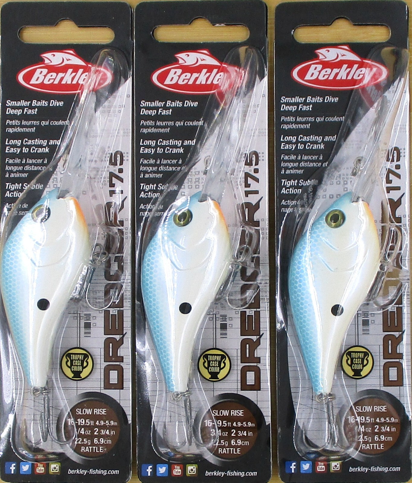 (3) Berkley 2 3/4″ Dredger 17.5 Slow Rise 3/4 Oz Deep Crankbaits Old Blue New