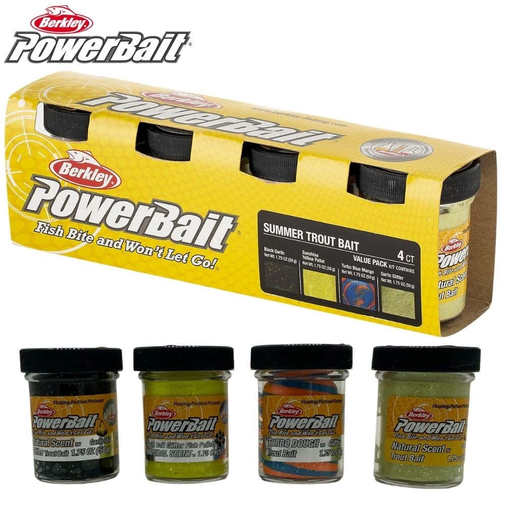 BERKLEY Powerbait Glitter Dough 4 Pack SUMMER Trout Bait