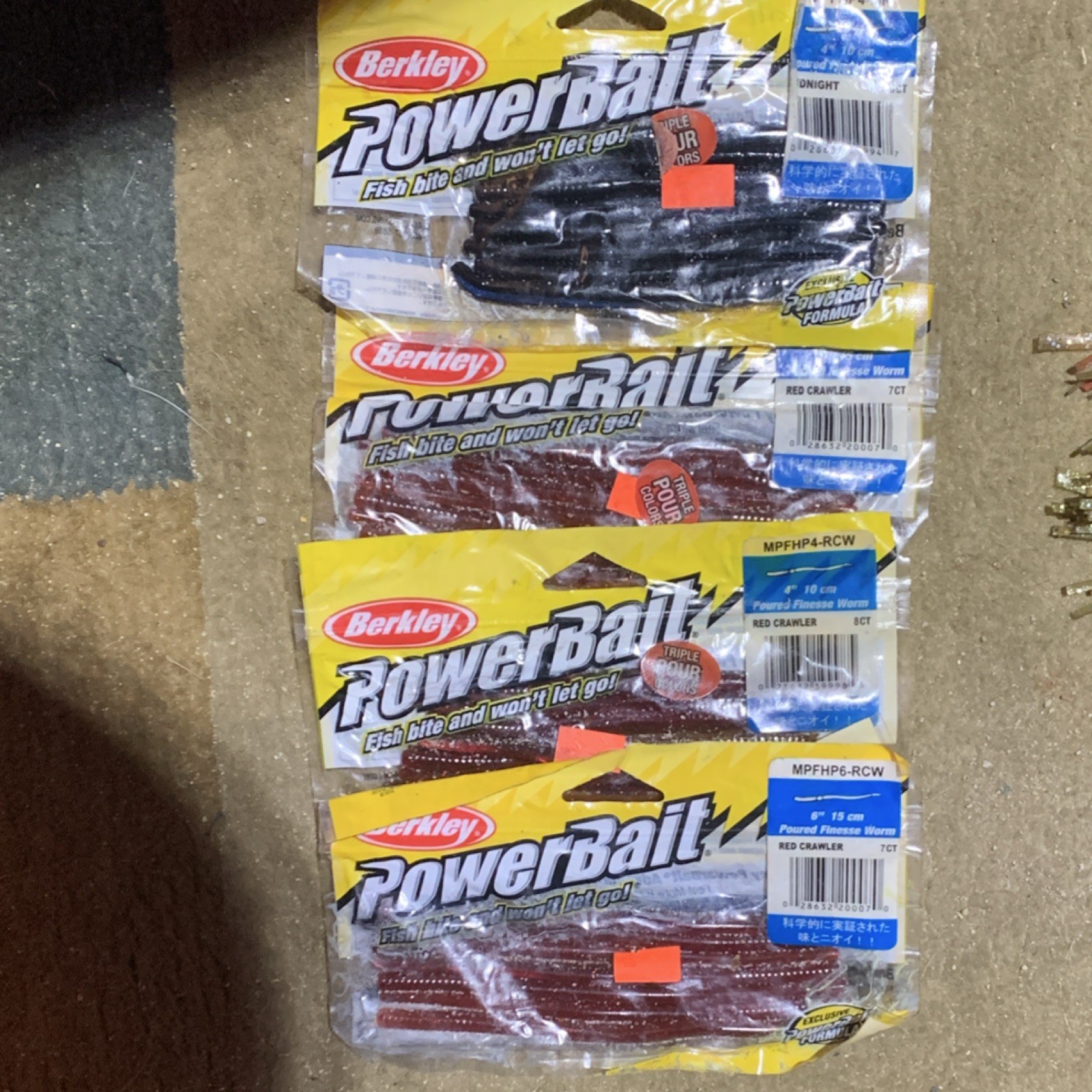 Berkley PowerBait Poured Finesse Worm Red Black Triple Pour Colors Pack of 7