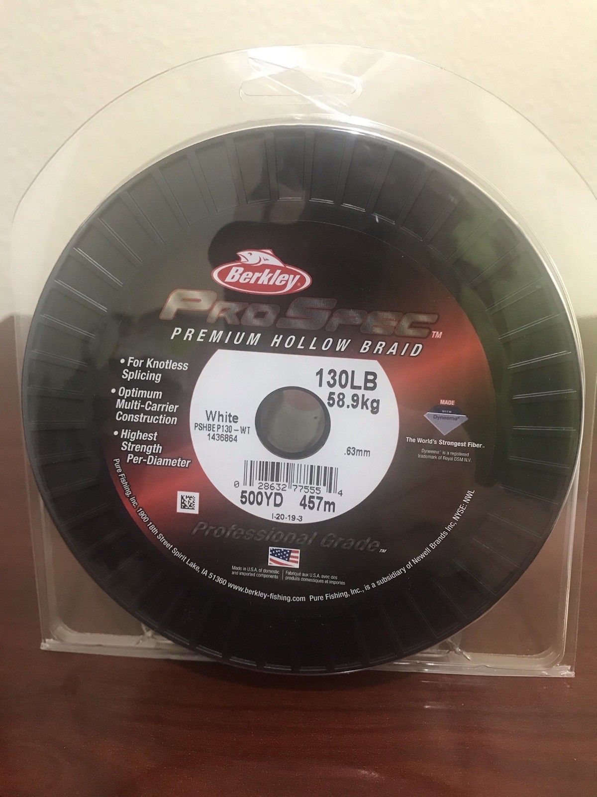 BERKLEY PRO SPEC PREMIUM HOLLOW BRAID 130LB/500YDS WHITE PSHBE-P130-WT MADE USA
