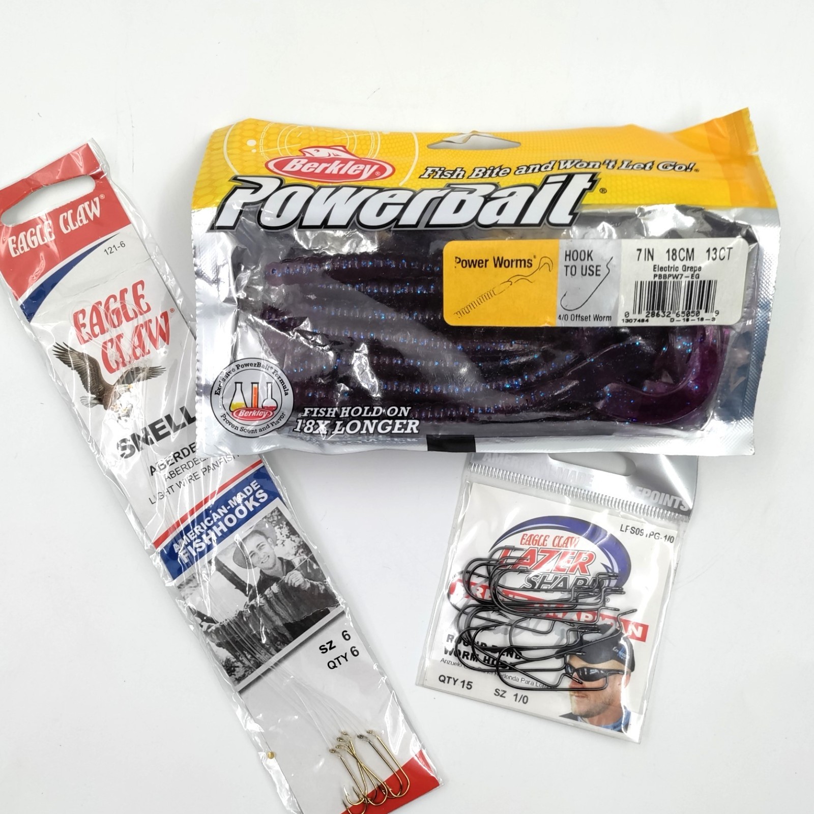 Berkley Powerbait 13 Ribbontail Floating Worms 7″ Electric Grape & Hooks Bundle