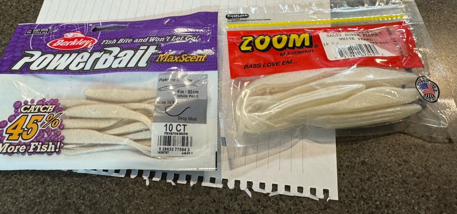 Soft Plastic Drop Shot Finesse Bait Berkley PowerBait MaxScent & Zoom White Pear