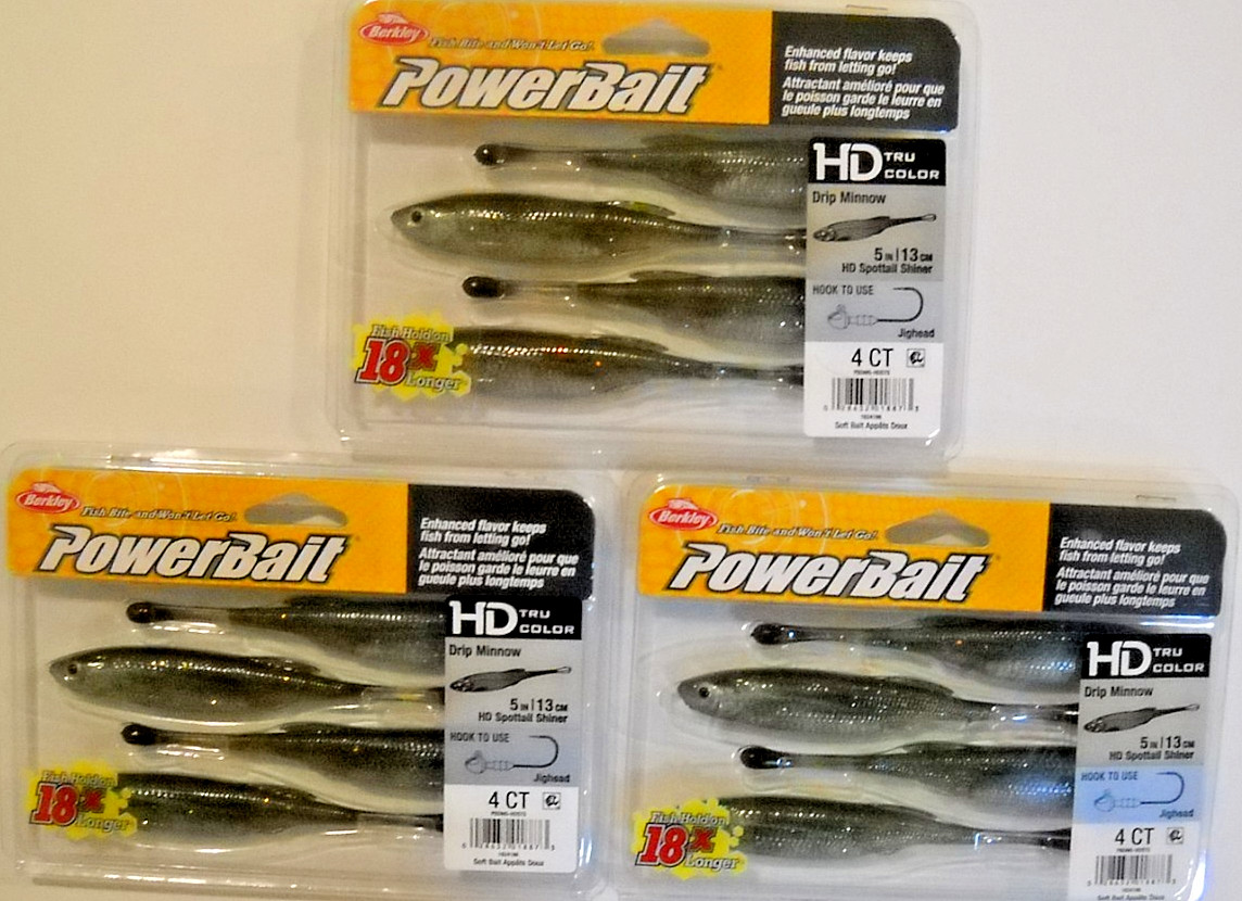 Lot of 3 BERKLEY POWERBAIT 5″ DRIP MINNOW in HD SPOTTAIL SHINER color