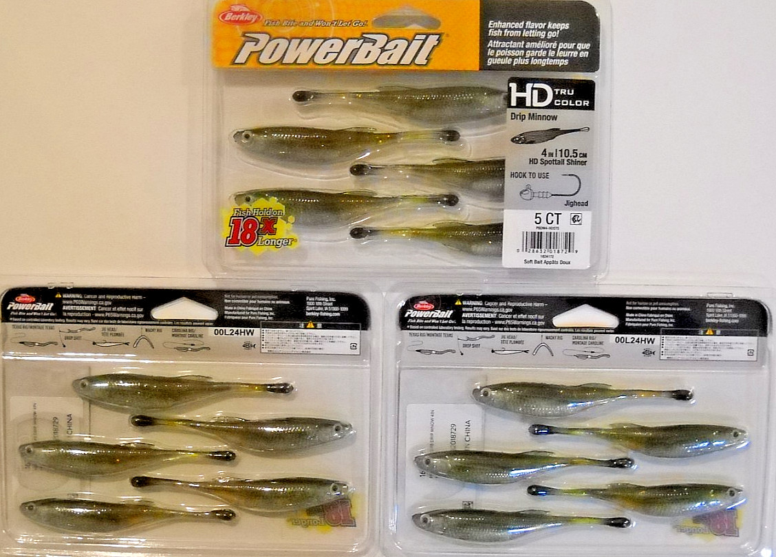Lot of 3 BERKLEY POWERBAIT 4″ DRIP MINNOW in HD SPOTTAIL SHINER color
