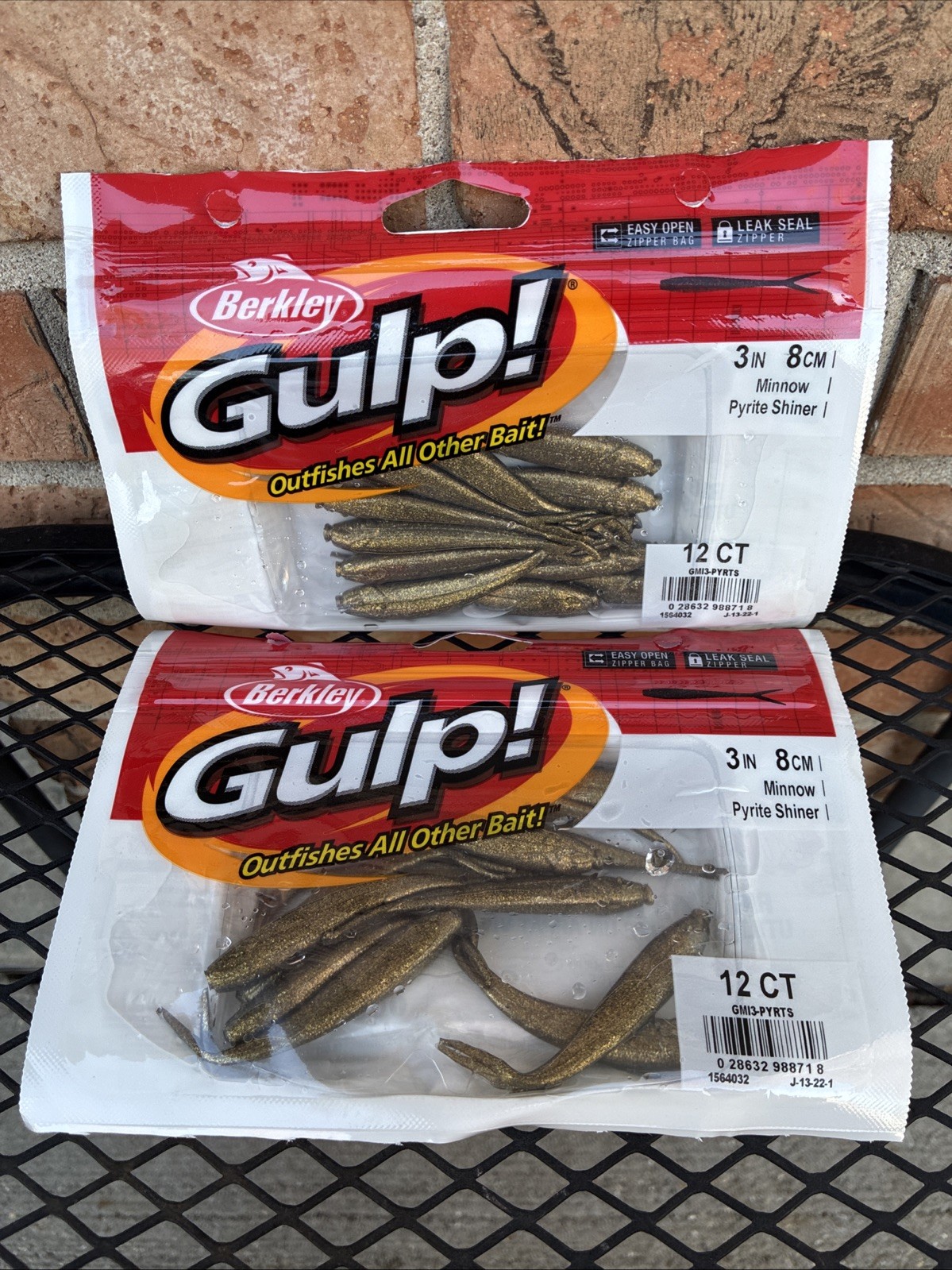 (2) New Packs Berkley GULP! 3″ Minnow Pyrite Shiner Darter Head 24 Pieces Fish