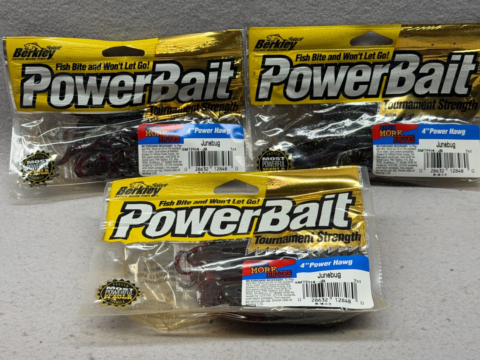 Obsolete Vintage Berkley 4″ Power Hawg Tournament Strenght (3) 7 packs