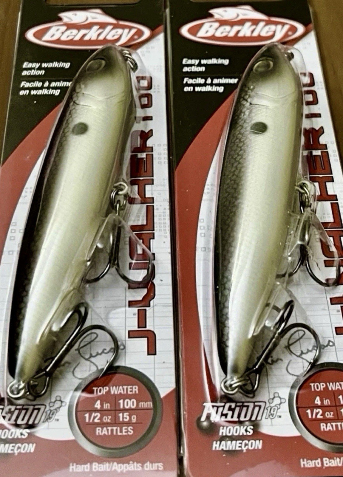 2 Berkley J Walker 100 BHBJW Wakebait Topwater Fishing Lures MF SHAD – NEW