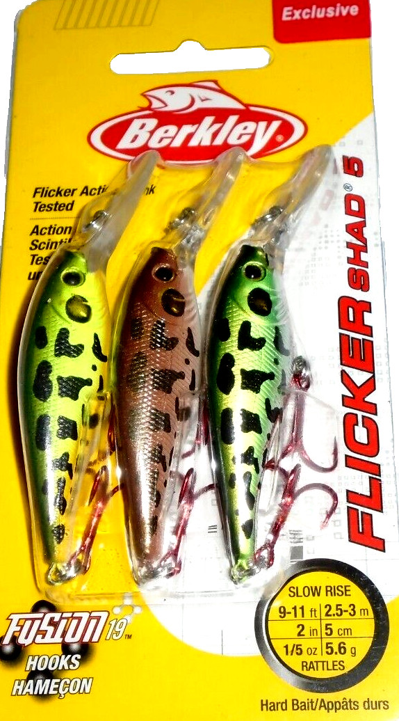 Berkley #5 Flicker Shad Crankbaits (3-Pk-MF Grog/Brown Frog/Chrome Frog)