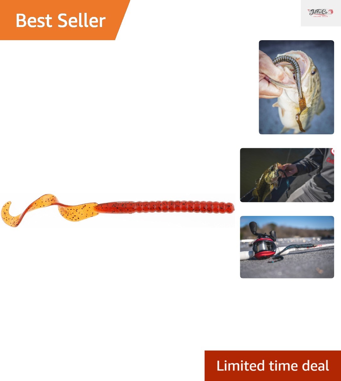 15 Count Berkley PowerBait Power Worms – 4″ Pumpkinseed Curly Tail Soft Baits