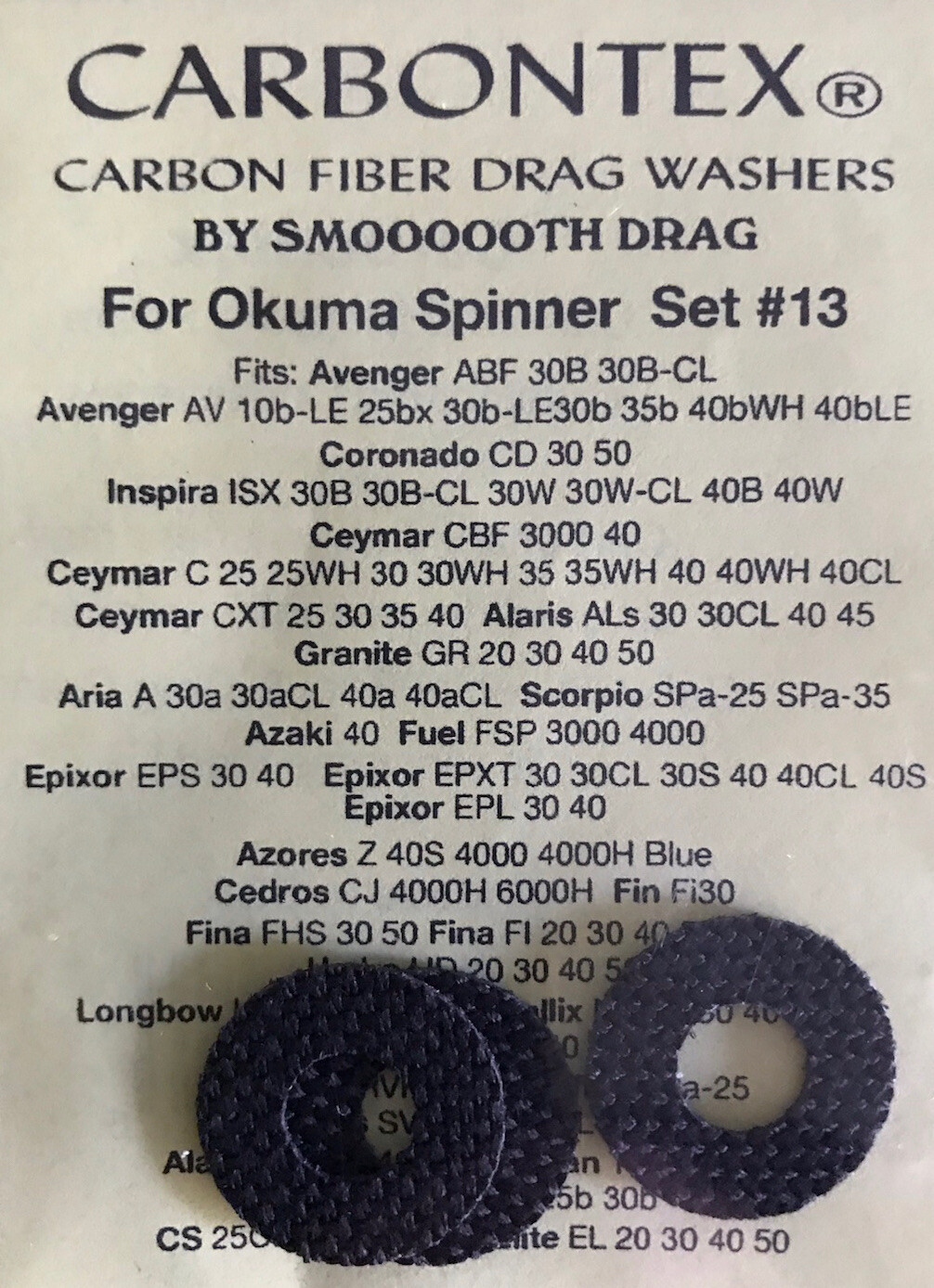 OKUMA CEYMAR C 25, 25WH, 30, 30WH, 35, 35WH, 40, 40WH & 40CL CARBONTEX WASHERS