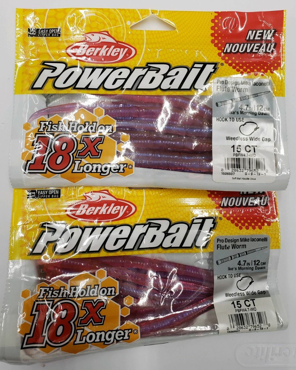2-Berkley PowerBait 4.7″ Flute Worm Ike’s Morning Dawn 15 CT 2-PK Value Buy