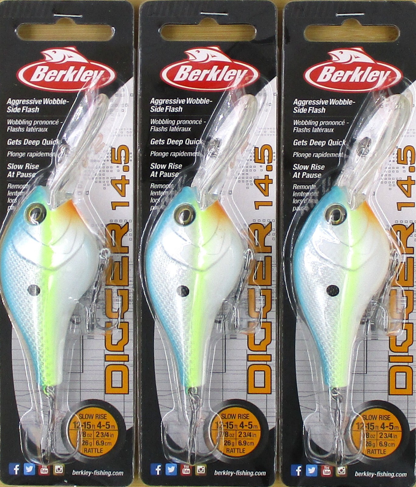 (3) Berkley 7/8 Oz 2 3/4″ Digger 14.5 Rattle Crankbaits Sexy Back Brand New