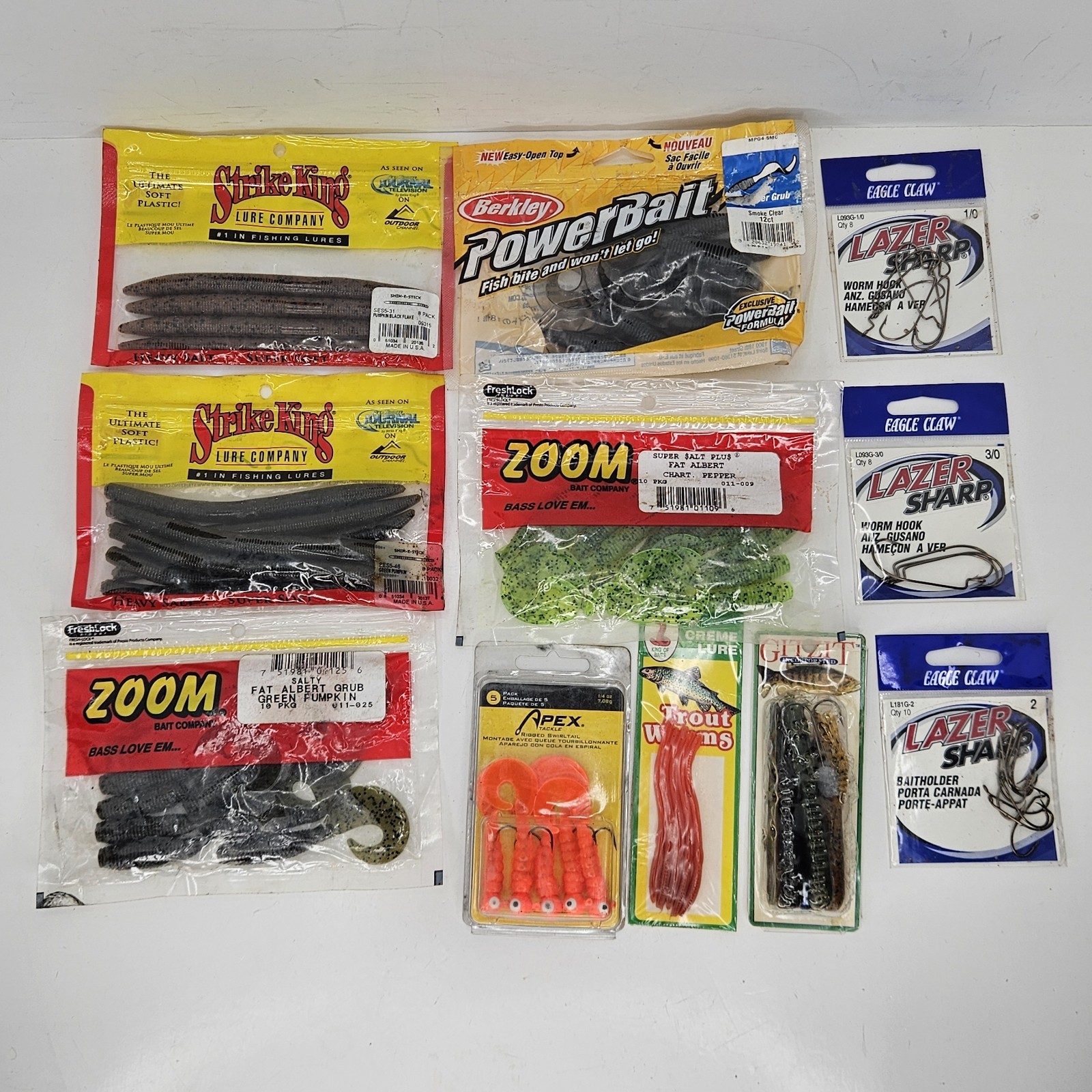 Lot Of Pumpkinseed Stick Baits Plastic Worms & Grubs Extras Bass Fishing USED