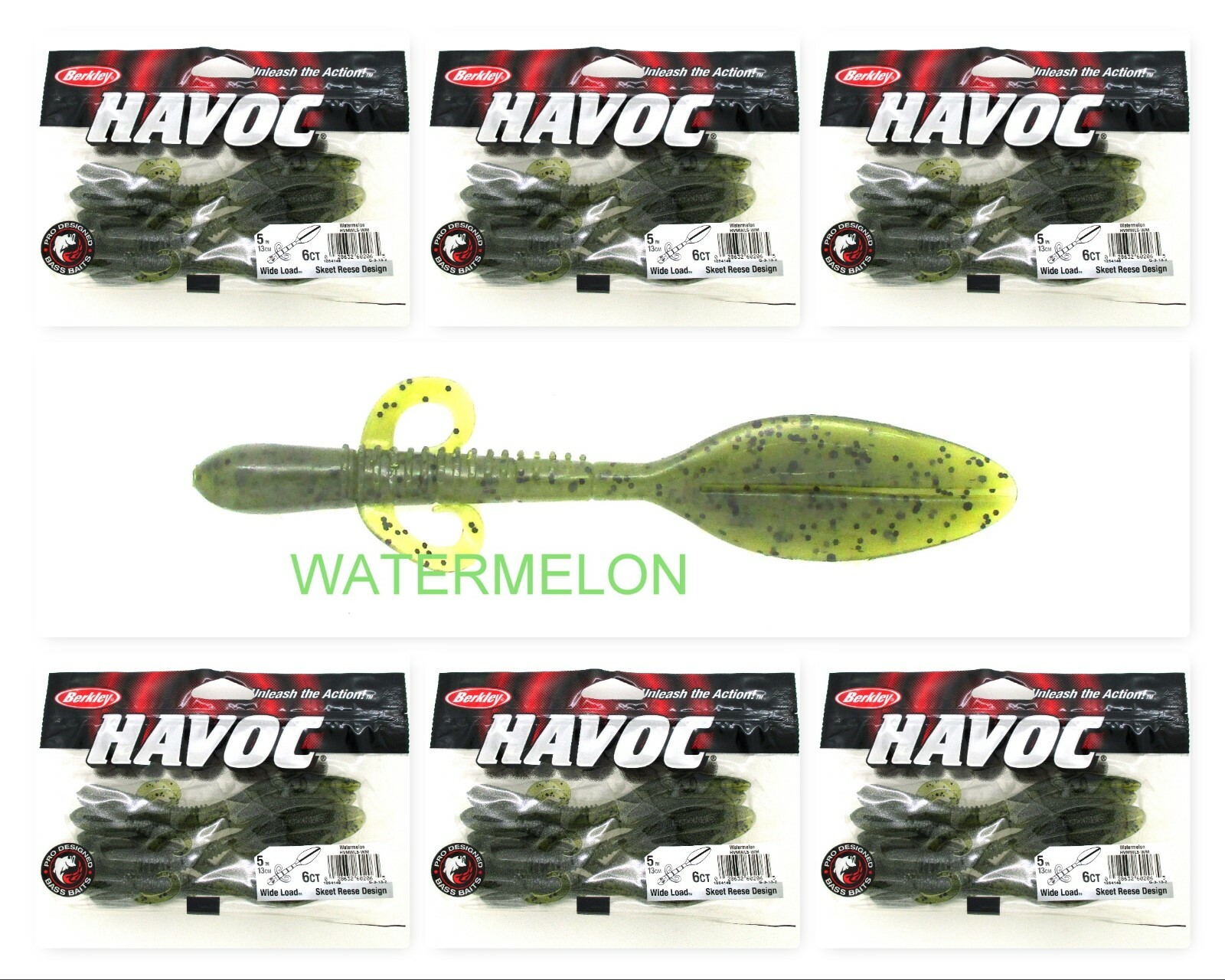 (6) Unopened Bags Packs Berkley Havoc 5″ Skeet Reece Wide Load Watermelon WM New
