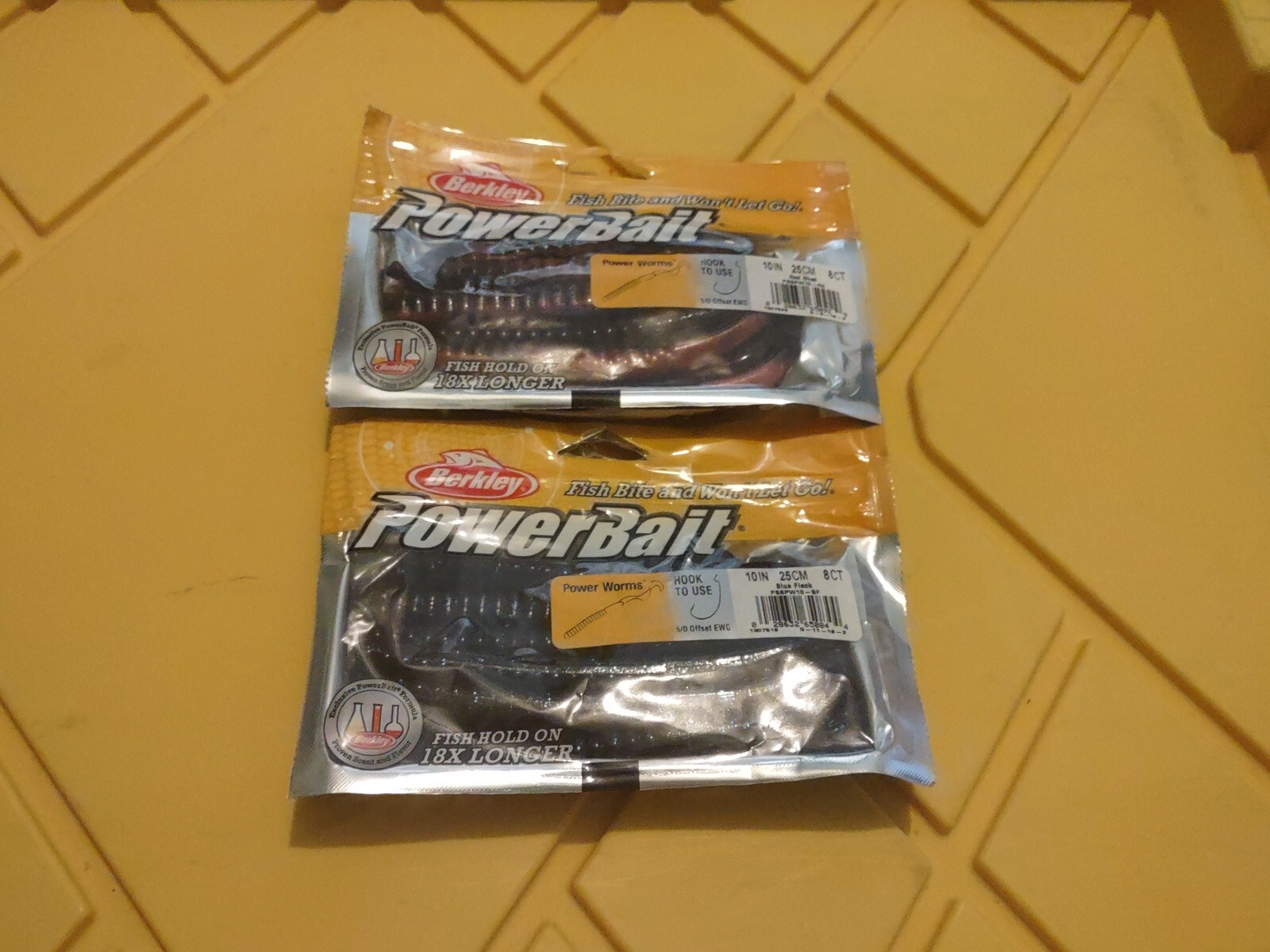 2 Packs Of 8 Berkley PowerBait Power Worms Bait 10″ Blue Fleck And Red Shad New
