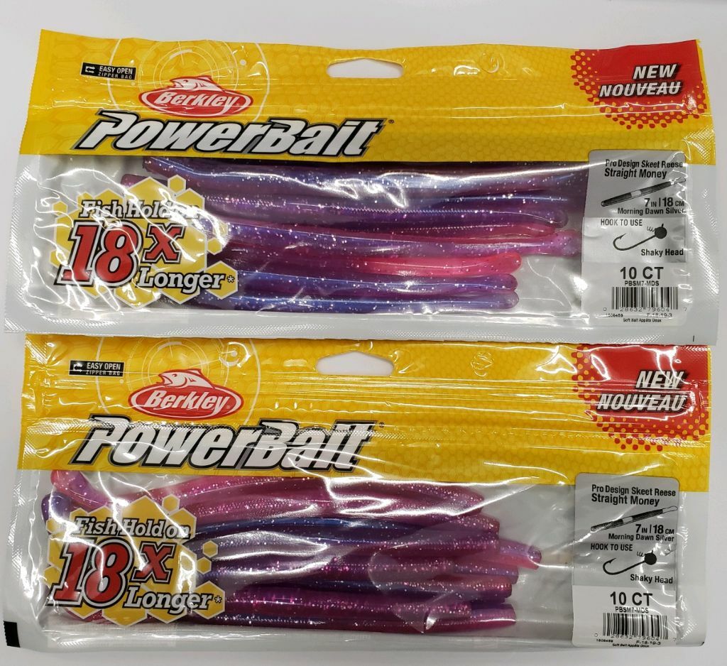 2-Berkley PowerBait Worm Straight Money Skeet Reese 7in 10 Pk Morning Dawn SV