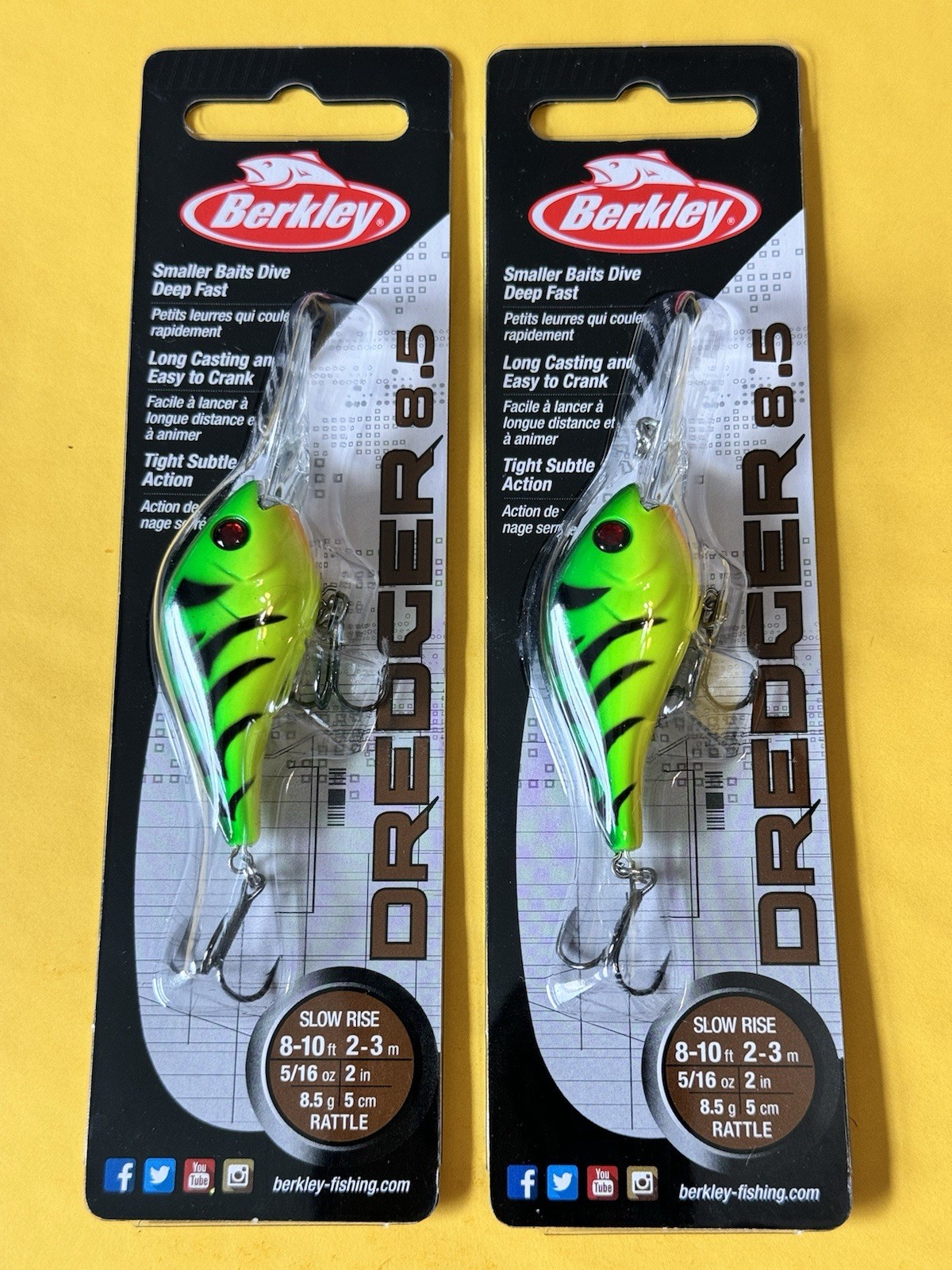 Lot of 2  Berkley Dredger 8.5 Crankbait 2” 5/16oz Slow Rise/ Rattle   Fire Tiger