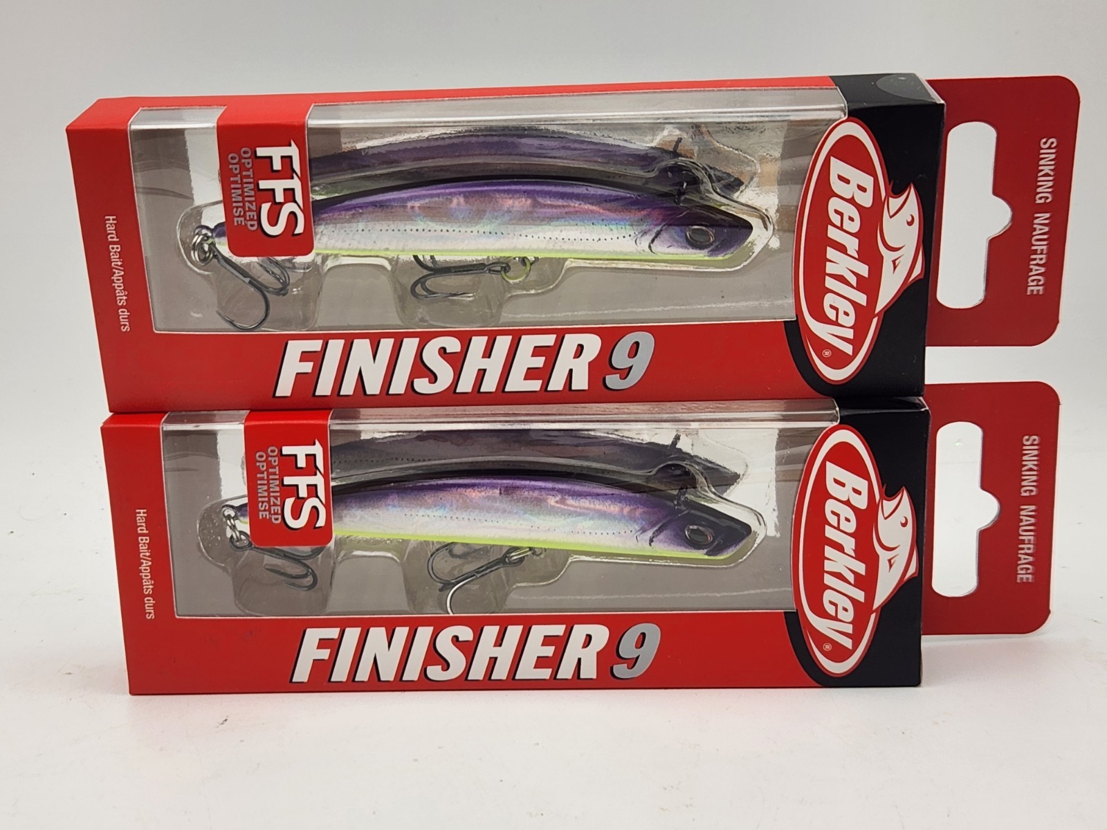 NEW! Berkley Finisher #9 Jerkbaits Lot of 2- Purple Slime with nion Yellow belly