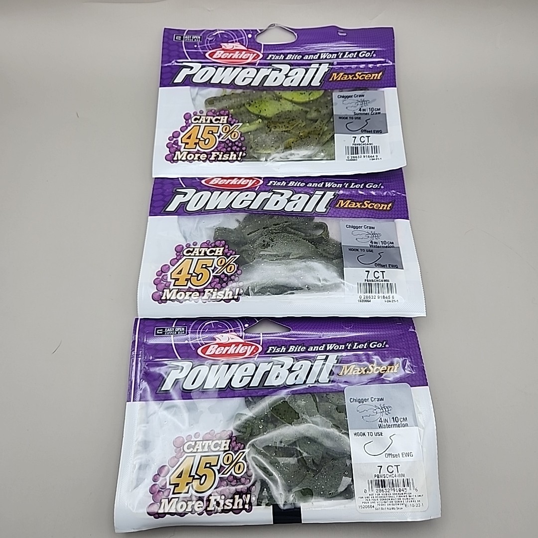 Berkley MaxScent Powerbait Chigger Craw Watermelon Summer Craw 3 Packs