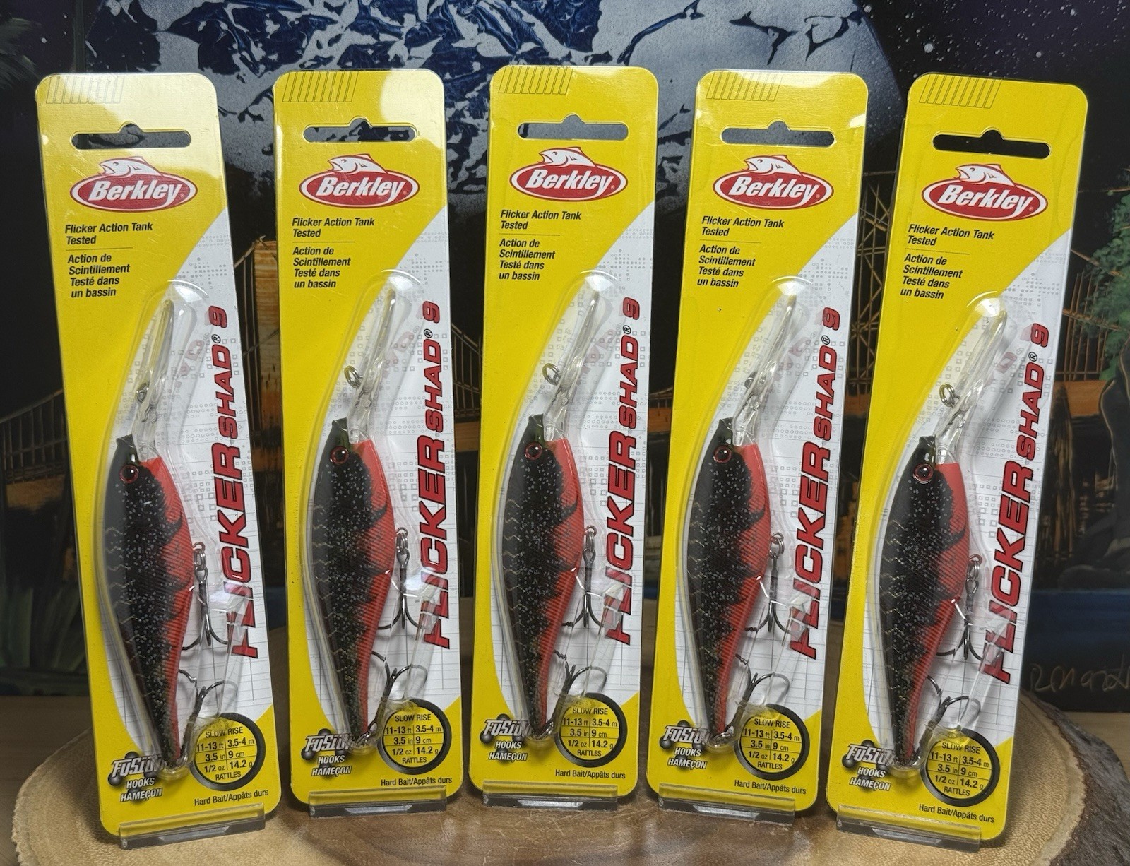 Lot of (5) Berkley Flicker Shad Crankbaits, 3.5” inches (1/2 Oz), “Red Tiger”!!!